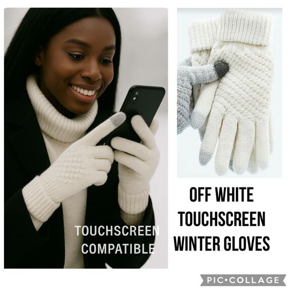 Touchscreen Gloves Women’s Off White Knit Winter Warm - Picture 1 of 3